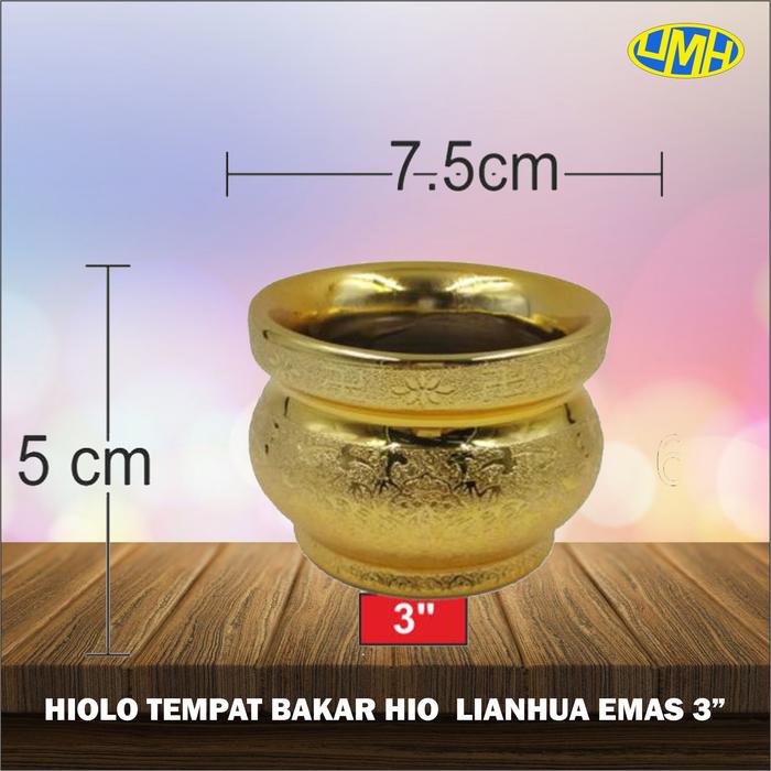 tempat bakar hio hiolo keramik lianhua emas 3in