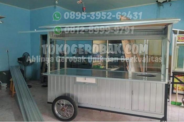 Gerobak Alumunium Nasi Goreng 200 x 70cm Roda Besar Aluminium Almunium