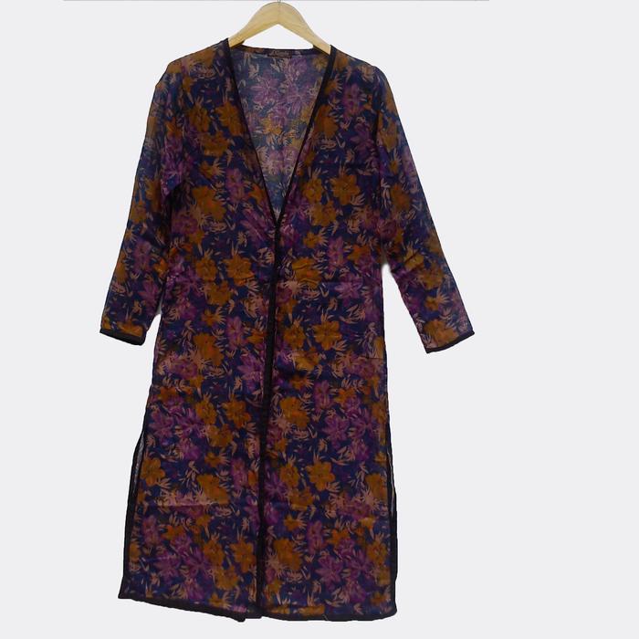 Long cardi atau outer motif bunga