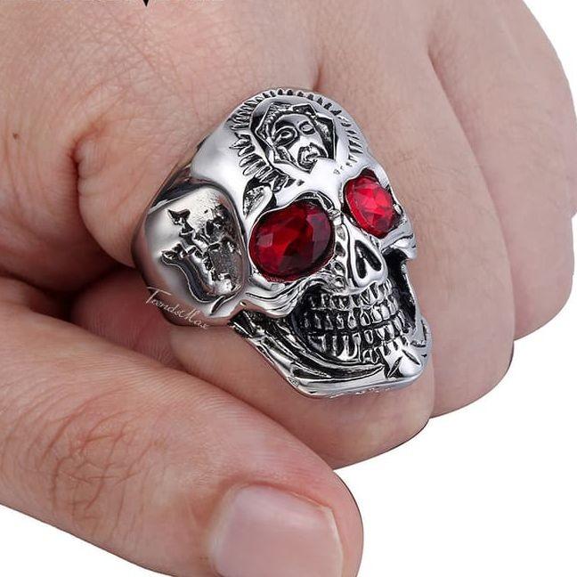 CINCIN PRIA TENGKORAK MATA RUBY ASLI / CINCIN TITANIUM UNISEX ORI C17