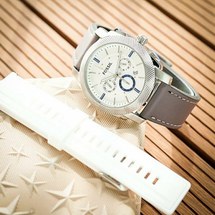 Jam Tangan Pria Fossil FS Kulit 46mm Fullset Box Free Rubber Original