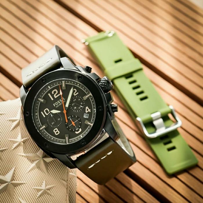 Jam Tangan Pria Fossil Kulit 46mm Fullset Box & Free Rubber Original