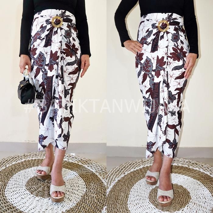 Rok Lilit Batik Motif Kipas Putih Jogja Bawahan Kebaya Warna Putih