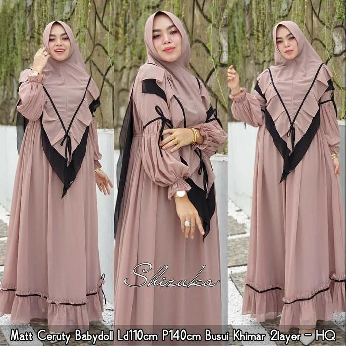 gamis syari terbaru set khimar ceruty babydoll busui bw7031 shizuka