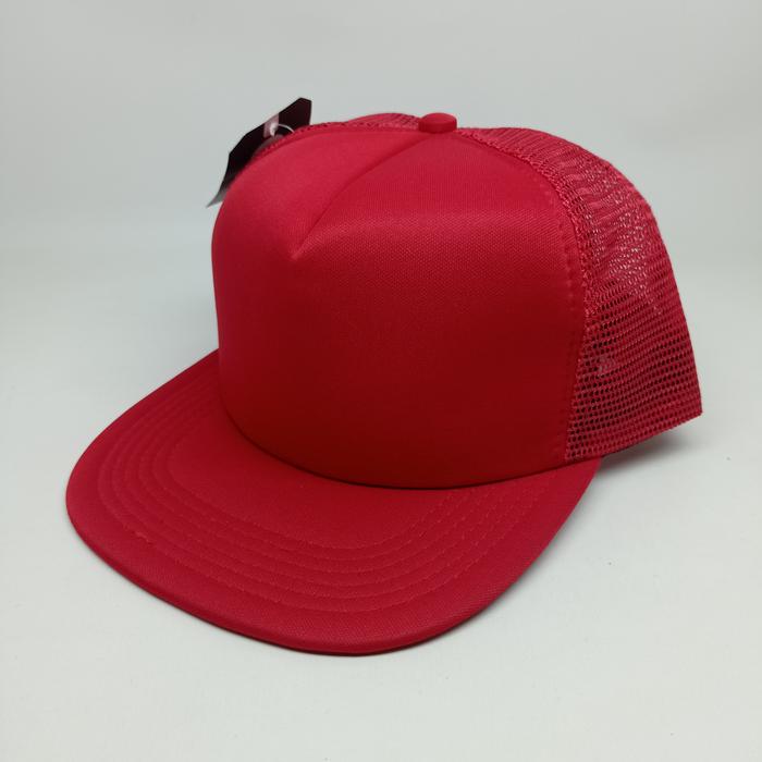 Topi Jaring Trucker Polos Merah Ceper / Datar