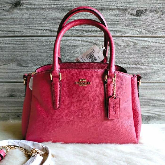 tas coach mini sage carryall strawberry pink leather tas wanita
