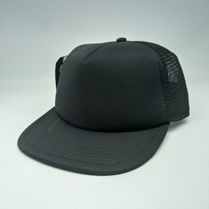 Topi Jaring Trucker Polos Hitam Ceper / Datar