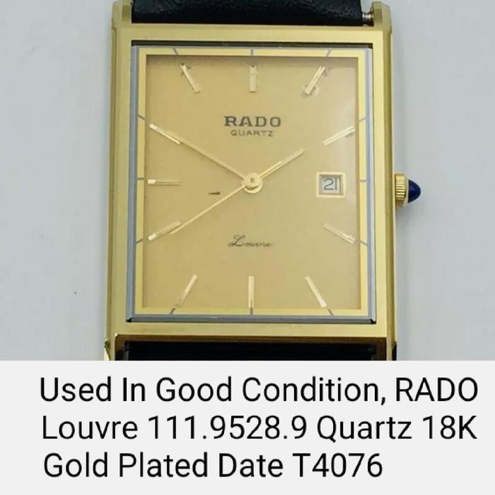 Jam Tangan RADO Louvre Quartz 18K Gold Plated Date Original Swiss