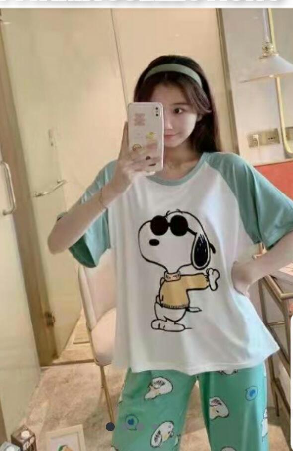 PIYAMA SET IMPORT LENGAN PENDEK - CELANA PANJANG MOTIF SNOOPY-1