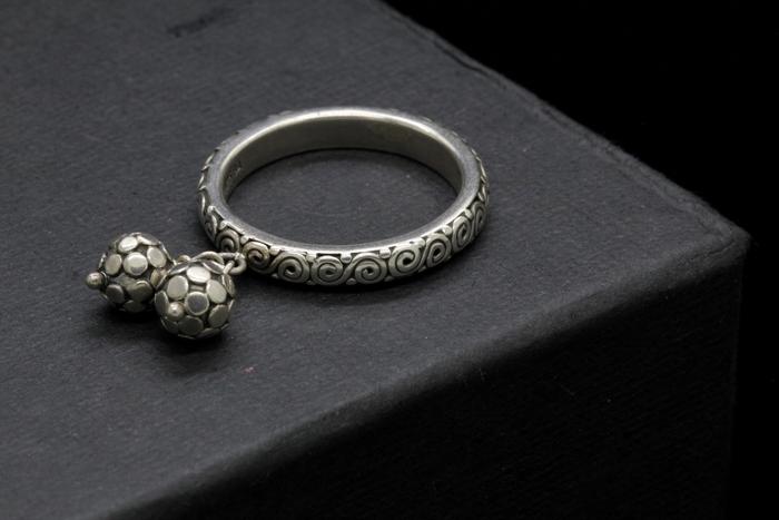 CINCIN PERAK BOLA UKIR PERAK ASLI 925 PERAK BAKAR BALI
