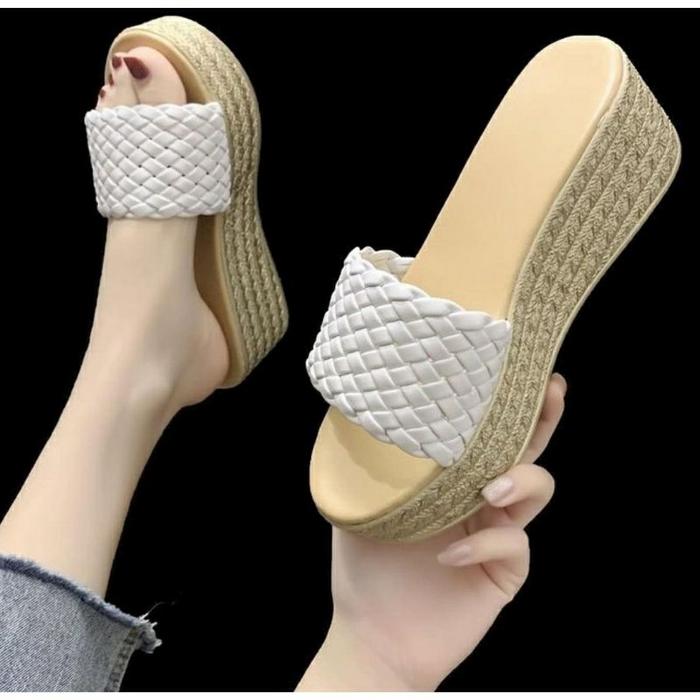 Sandal wanita sendal wedges kepang anyam rajut ym 16
