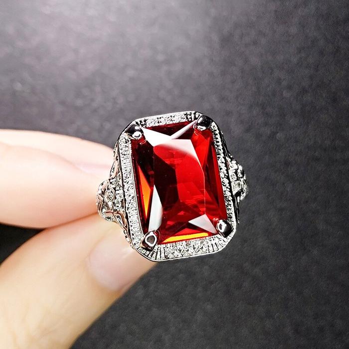 Cincin Wanita Created Green Tourmaline Pigeon Blood Red Silver 925