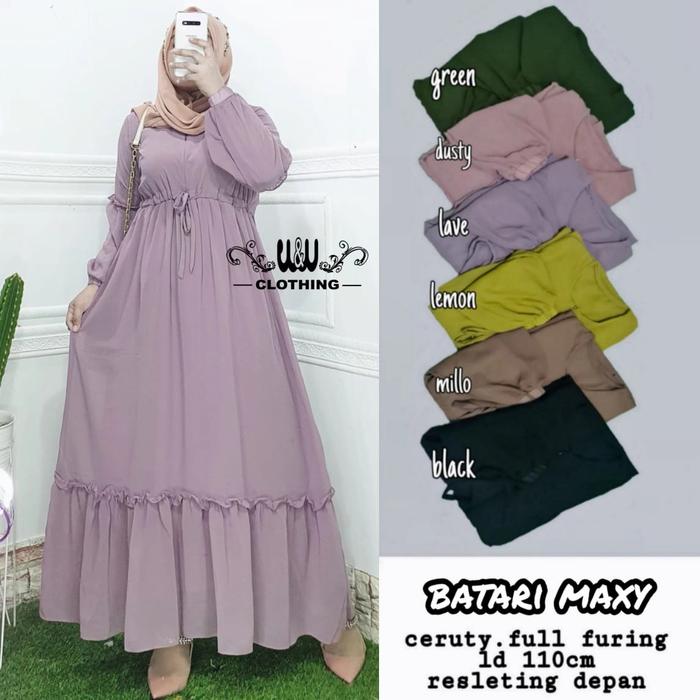 Gamis Muslim Wanita Batari Maxy Bahan Ceruty Babydoll Full Furing