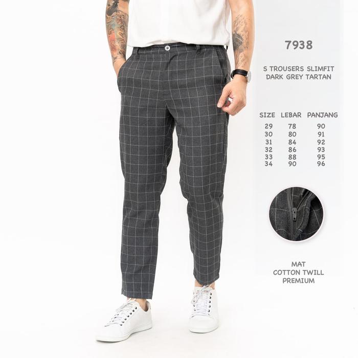 tartan pants pria Trousers Slimfit grey