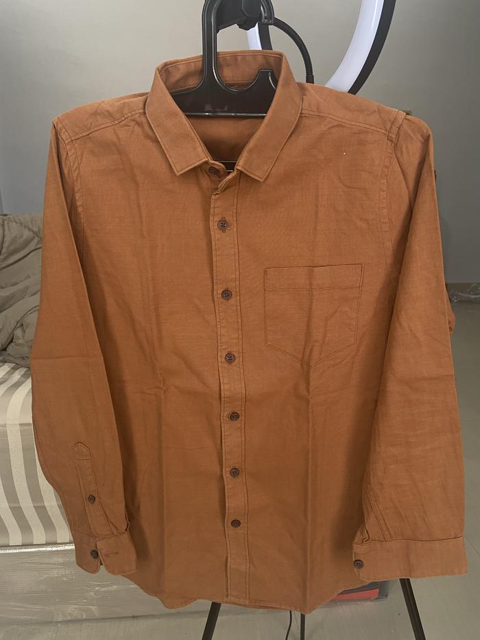 Kemeja Pria Mens Top Brown Coklat Lengan Panjang