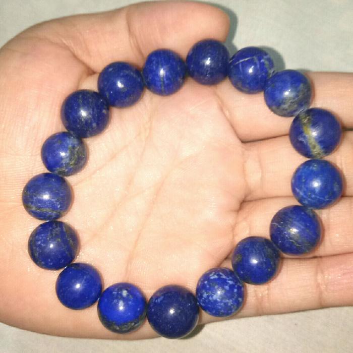 Gelang batu lapis lazuli asli ukuran 14mm kwalitas terjamin