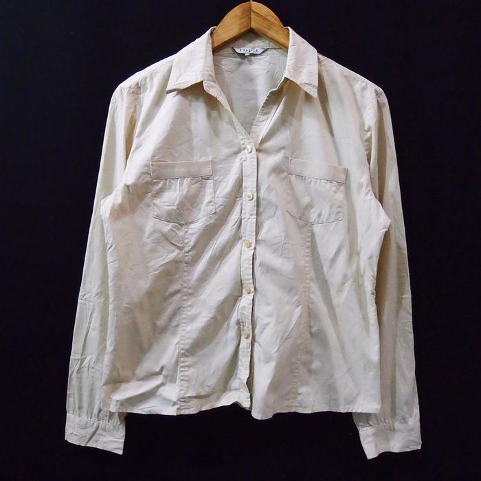 DH287 SIZE L CREAM KATUN KEMEJA WANITA IMPORT SECOND PRELOVED BEKAS