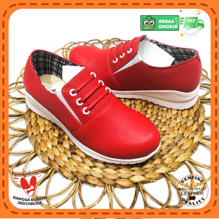 Sepatu Wanita Agisna Casual Aksen Tali KULIT SAPI Asli Garut