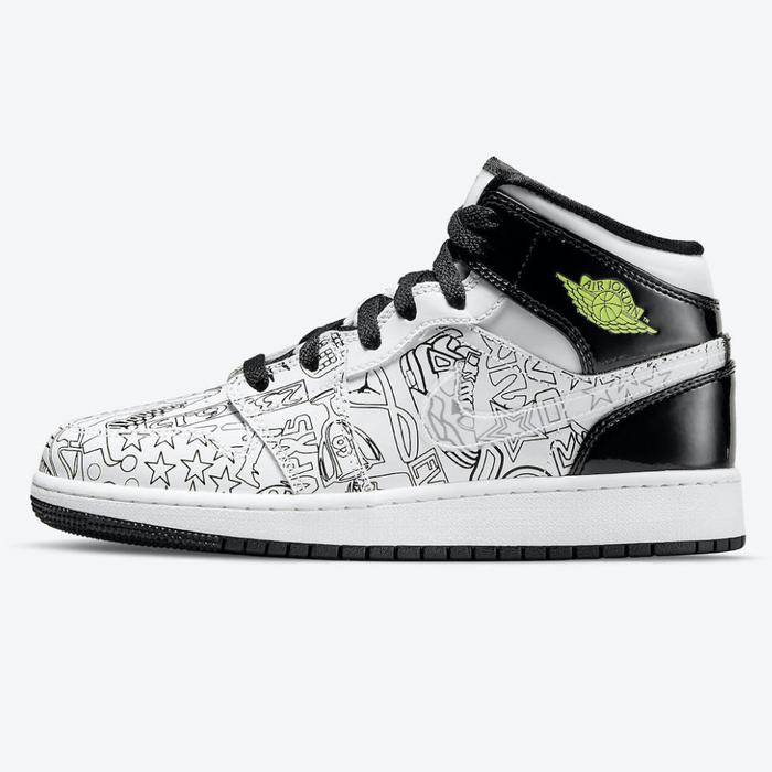 NIKE AIR JORDAN 1 MID SE DIY DOODLE WHITE BLACK VOLT ORIGINAL