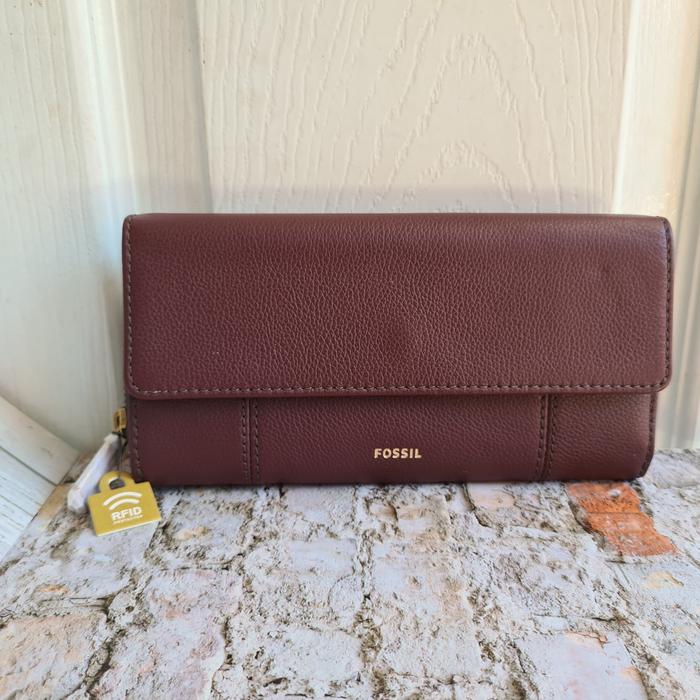 Dompet Wanita Fossil Jori Flap Cluth Claret Red