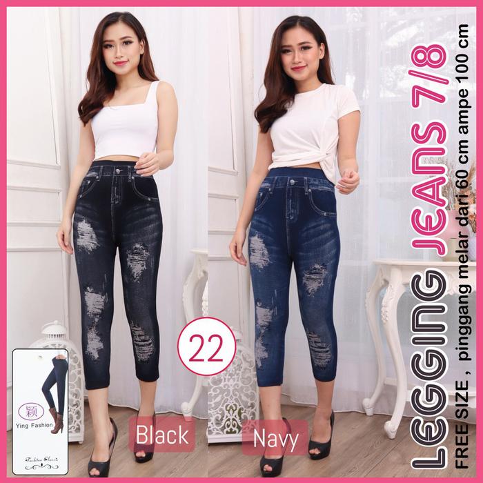 Celana Legging Jeans Wanita Jumbo 7/8 Leging Pendek Jegging Denim