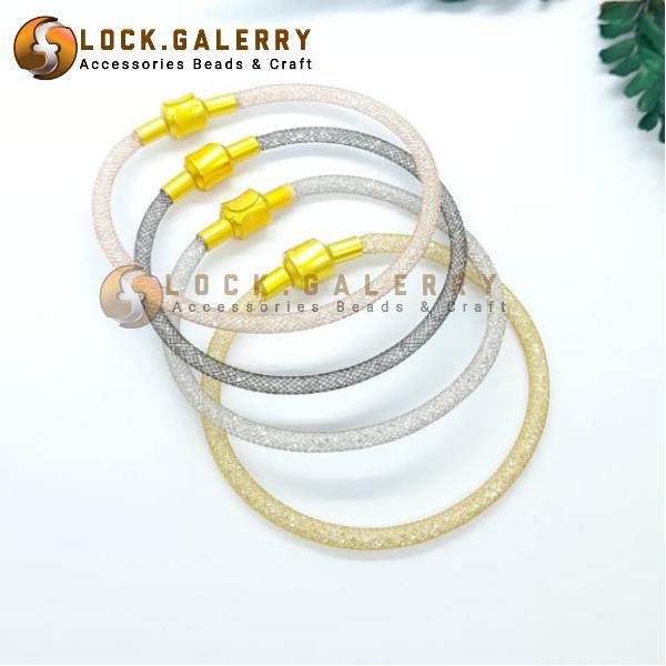 Gelang Kawat Gliter Kristal Pandora Anti Air Untuk Liontin Huruf Emas