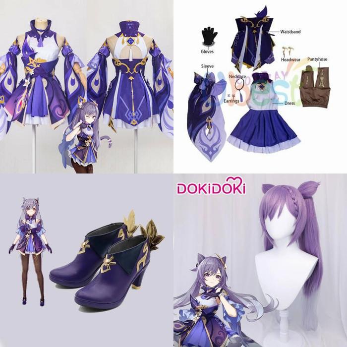 Keqing costume wig shoes genshin impact cosplay