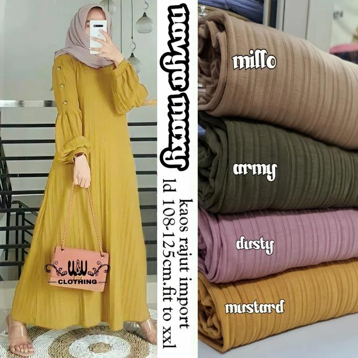 Gamis Wanita Jumbo Navya Maxi Bahan Kaos Rajut Import