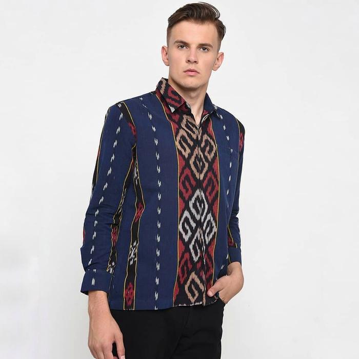 kemeja Pria Lengan panjang Batik Tenun Toraja - Navy