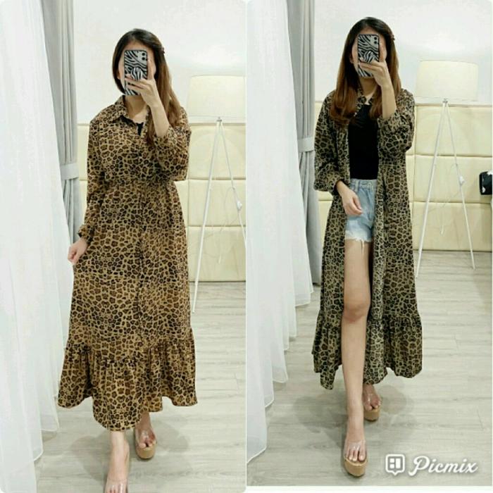 es Longdress Wanita 1295 maxy rempel Mocca ijo Hijau Lumut