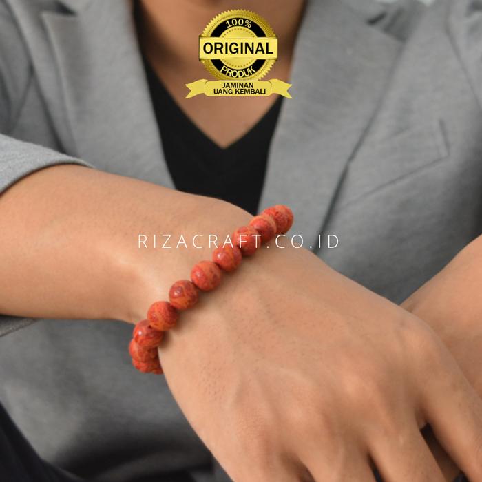 Gelang Batu Akik Marjan Karang Laut Red Coral Asli Merah Pria Wanita