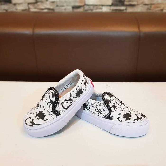 Sepatu Anak - VANS SLIP ON Motif Dinosaurus Putih