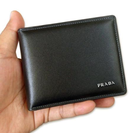 Dompet Pria Logo PRADA KW Dompet Kulit Sintetis Lipat Dua + BOX