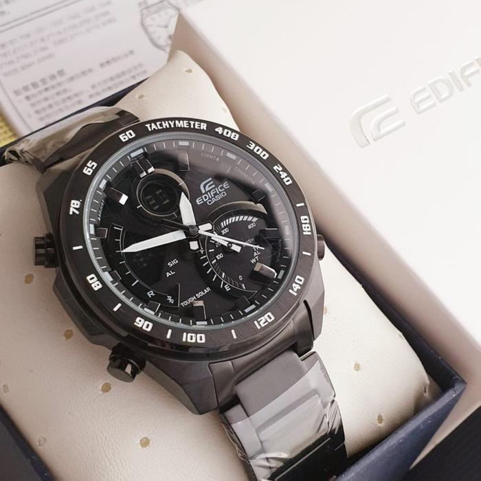 Jam Tangan Casio Edifice ECB900 Full Black Rantai Analog Digital