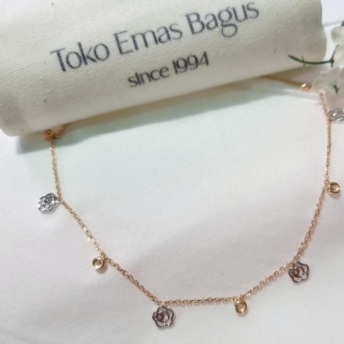 Kalung Liontin Emas Asli 300 Ubs Variasi Permata Putih Bunga Bunga