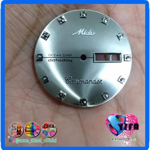 Plat Dial MIDO commander 8439 dial abu block silver for jam asli 2836