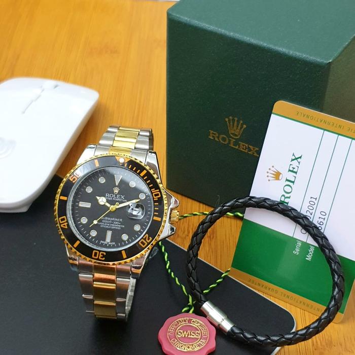 Jam tangan pria Rolex Set (Box+kartu+gelang)