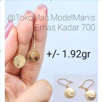Anting desi koin elisabeth emas kuning 700 kadar 16 K