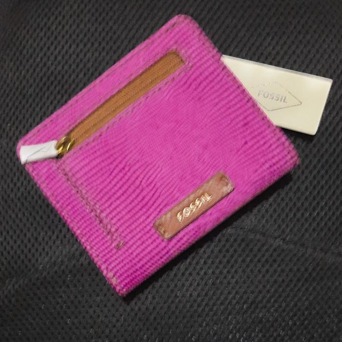 Dompet Kulit Fossil Madison bifold pink (purple?) asli original