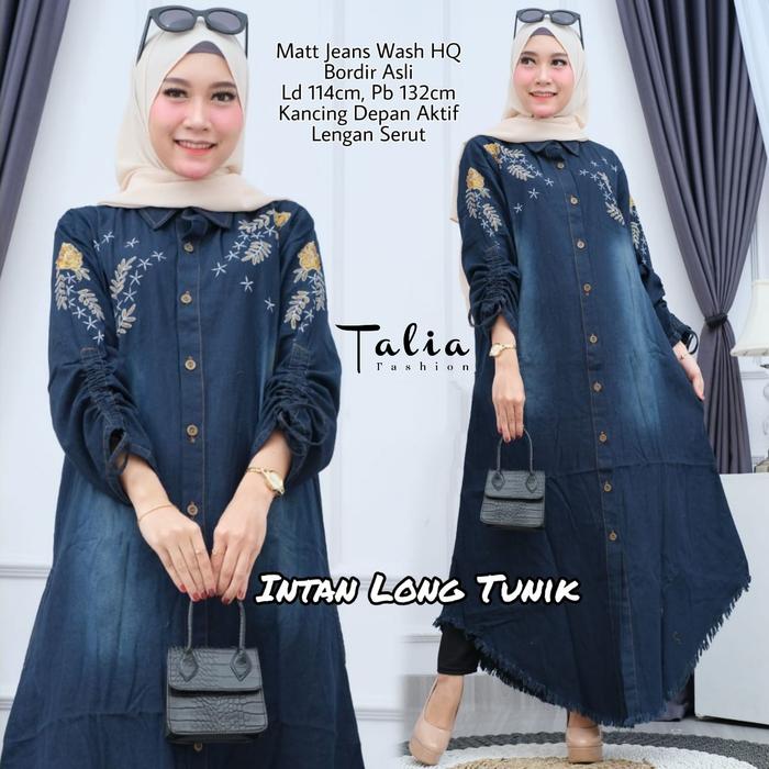 INTAN LONG TUNIK ATASAN WANITA MIDI DRESS TERUSAN WANITA JINS DENIM