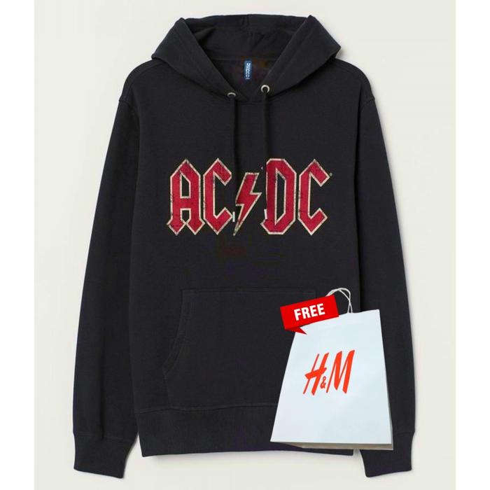 HOODIE H&M HITAM AC DC ACDC PRIA WANITA FREE PAPER BAG HNM