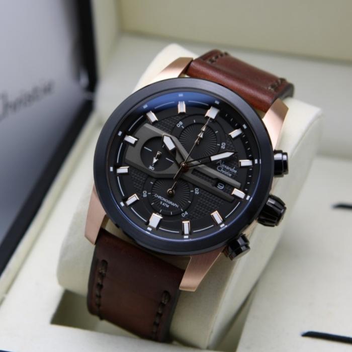 Jam Tangan Cowok Original Alexandre Christie AC 6270 MC Black Rosegold
