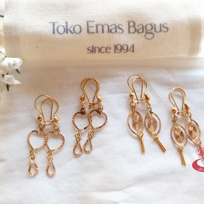 Anting Emas Asli 1 Gram kadar 300 Model Panjang Polos