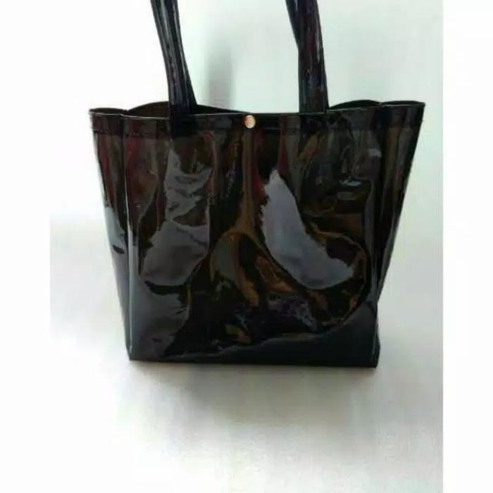 TOTEBAG TRANSPARANT BLACK / TRANSPARANT BAG TOTE BAG PVC / TAS WANITA