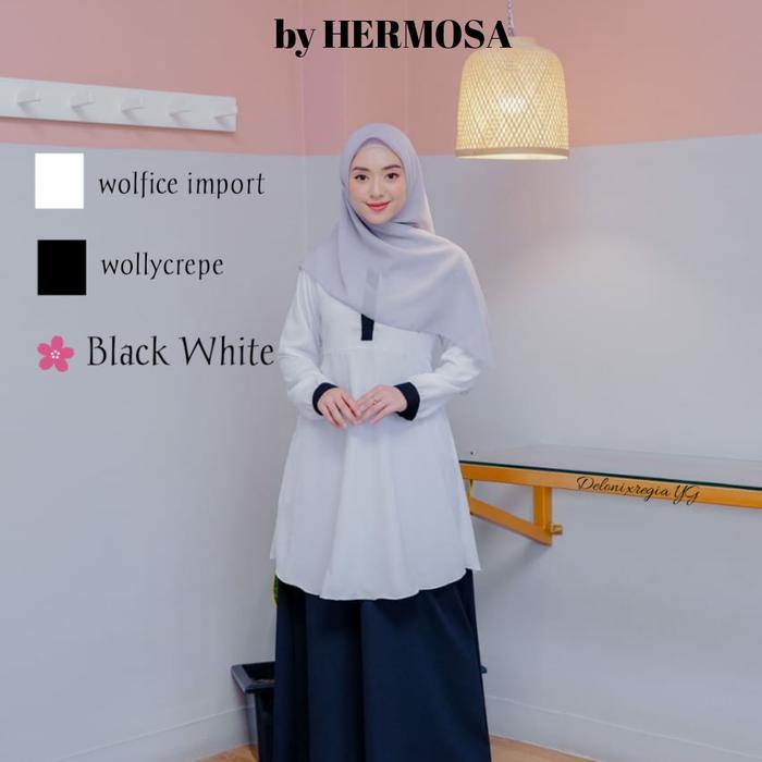 Gamis kantor hitam putih/gamis kerja hitam putih/gamis PNS hitam putih