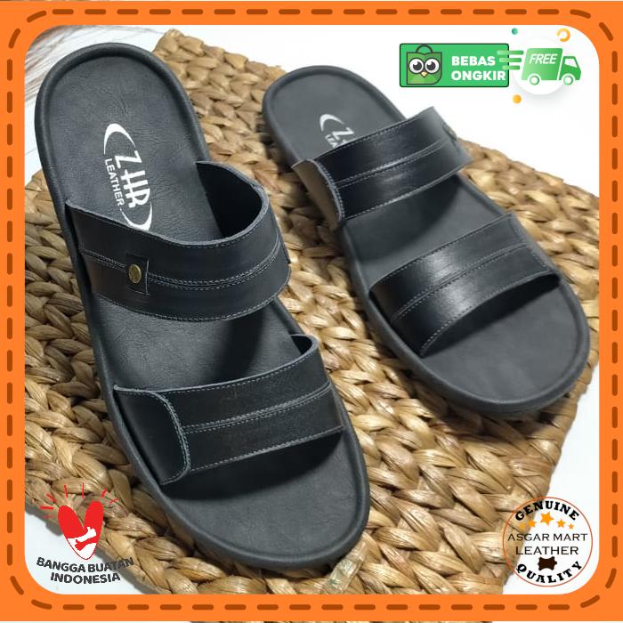 Sandal Pria ZHR Selop Strap 2 Palang Kulit Sapi Asli Garut
