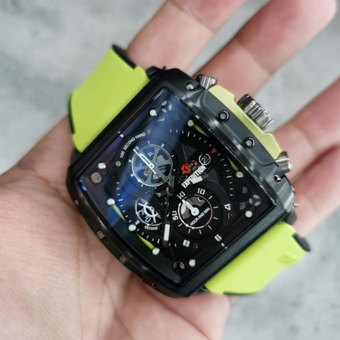 Jam Tangan Pria Expedition Original E6811 Black Green Lime