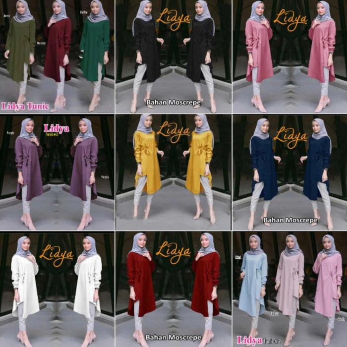 TUNIK CEWEK REMAJA MUSLIM WANITA LIDYA MOSCREPE POLOS LD 96 & 104 CM
