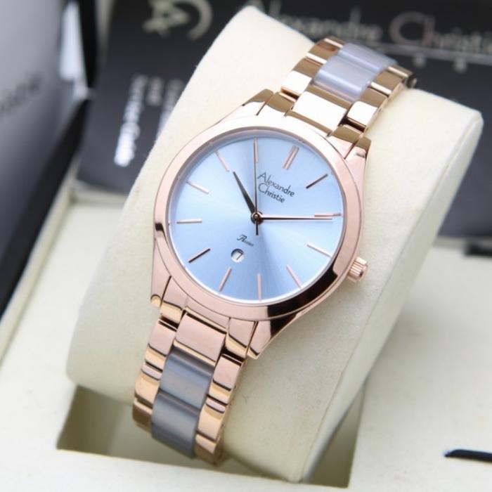 Jam Tangan Wanita Alexandre Christie Original AC2919 Rosegold Blue