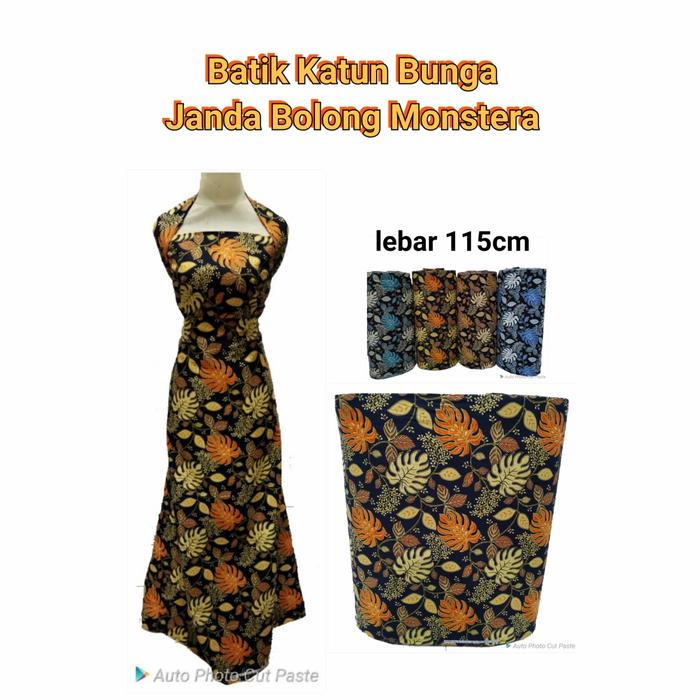 Bahan Kain Batik Katun Motif Bunga Janda Bolong Monstera cotton murah